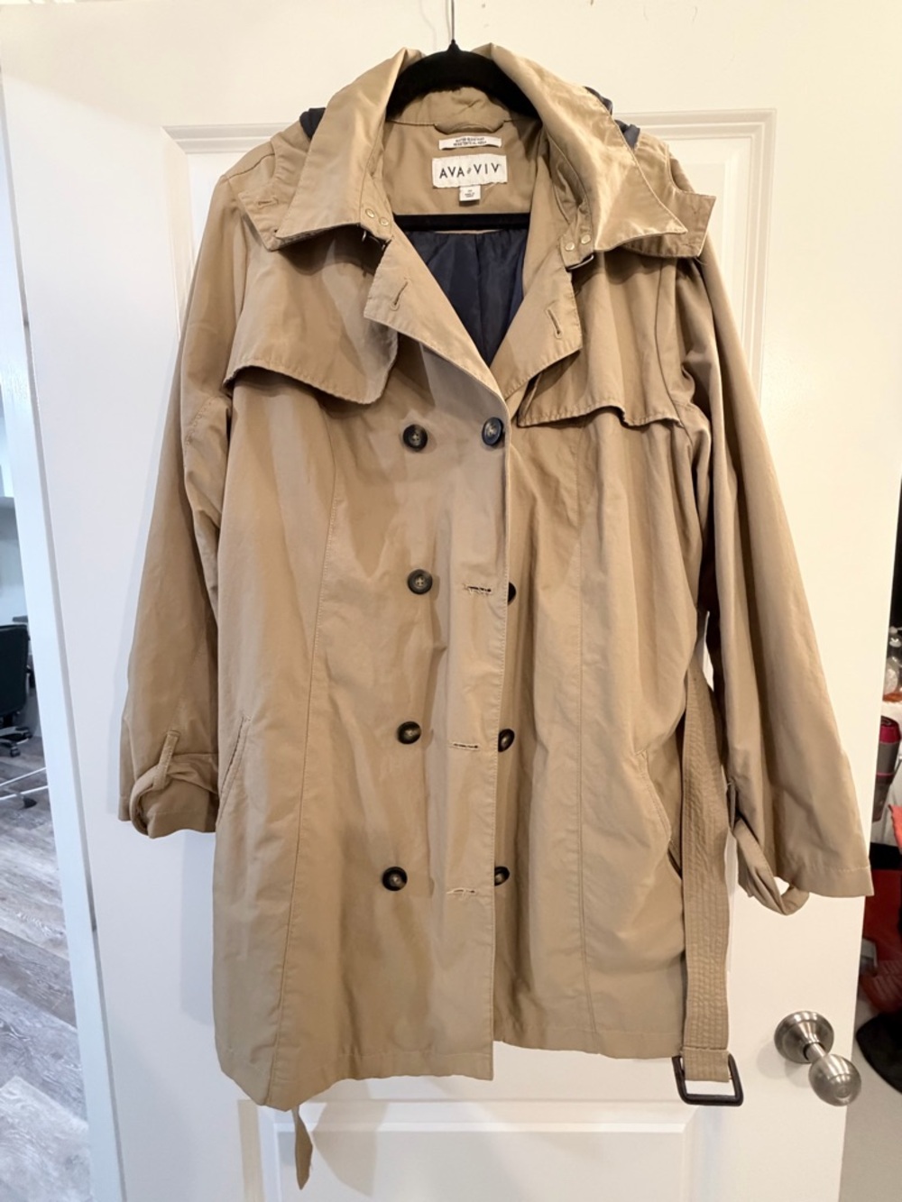 Ava & Viv Khaki Double-Breasted Trench Coat with Belt